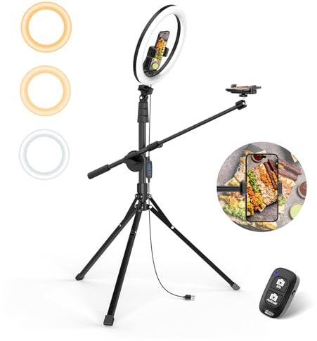 UBeesize Anillo de luz LED de 12 pulgadas con trípode para teléfono móvil, trípode de 62 pulgadas para teléfono móvil con luz de anillo, luz LED regulable para grabación de vídeo de YouTube, selfie,