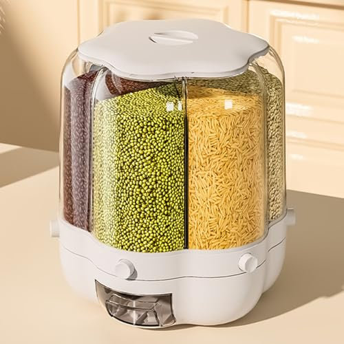 ZGFHLI 6-In-1 Cereal Dispenser Cereal Dispenser Cornflakes Dispenser, Cereal Dispenser Rice Dispenser 360° Rotatable for Black Rice Red Beans Rice Cornflakes Cereals,B,M