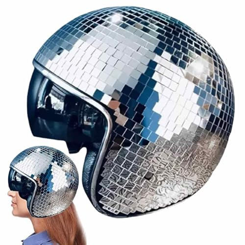 Hiemible Retro Helmet Clothing Supplies Photo Prop Costumes Accessories | Glitter Mirror Ball Helmet With Retractable Visor for Party Outfits Holiday Christmas Carnival Wedding Event Performances