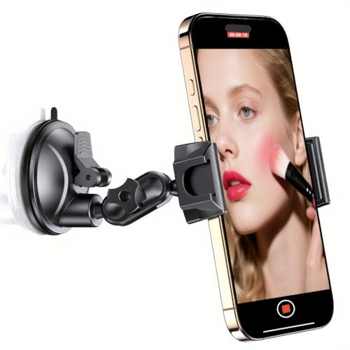 MAGJIEYX Saugnapf Spiegel Handyhalterung, Universeller Halterung für Auto Badezimmer Küche Tragbares Wiederverwendbarer Content Creator Halter für iPhone Samsung alle Smartphones (Nicht Licht)