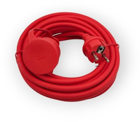 EKABEL24 Verlängerungskabel für Außenbereich | Gummikabel, Schuko-Stecker und Kupplung | 3x1,5 mm² Ader | Robust & wetterfest | Rot 25m