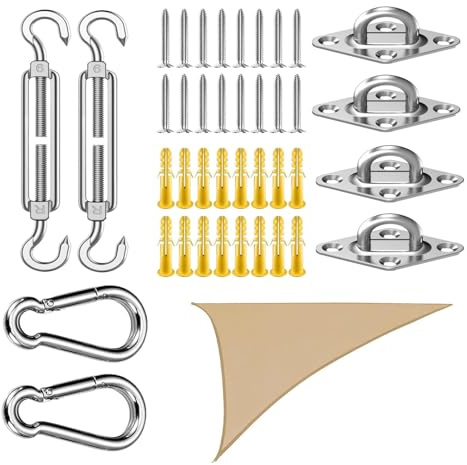 Kit de hardware de vela de sombra, tensores para sombra vela | Kit de hardware de toldo de sombra de triángulo | Fijar accesorios, suministros de dosel, ganchos de acero inoxidable para jardín al aire