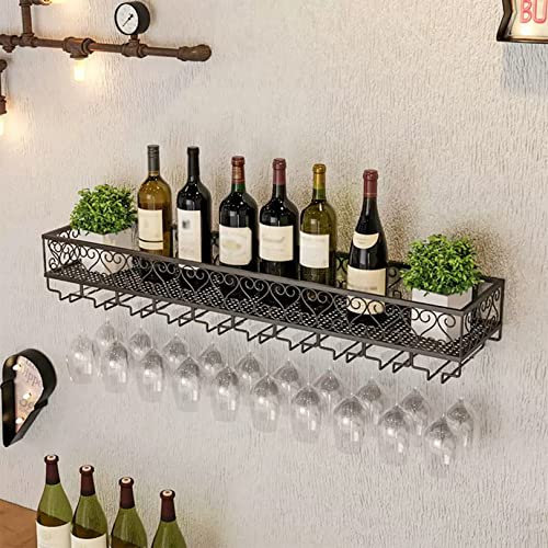 YQYQMZDP An der Wand montiertes Weinregal mit Stielglashalter, industrielles Wandregal für Weingläser, Weinglashalter für die Küchenbar zu Hause