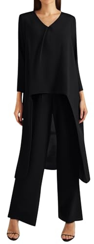 Hosenanzug Damen Festlich Elegant 2 Teiler Chiffon Shirt Und Hohe Taille Hosenanzug Große Größen Tüll Abendanzug Sets Zweiteiler Outfit Set Brautmutter Anzug Damen Zweiteiler Outfit Tops
