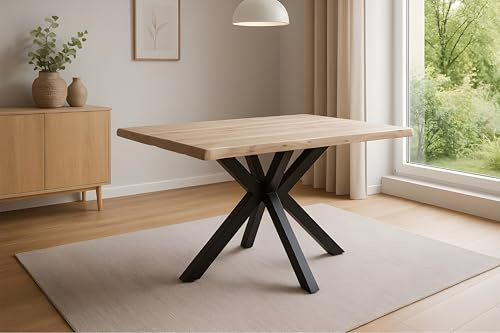 SAM Esstisch Harley 120x80 cm Akazie Natur Baumkante Spider schwarz | Baumkantentisch massiv, Akazienholz naturfarben lackiert, Metallgestell, pflegeleichter Esszimmertisch/Küchentisch