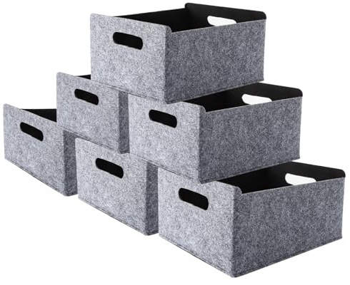 JMIATRY 6 Stück Filzkorb 31x25x15CM filzbox, Aufbewahrungskorb aus Filz Grau für Regale, Schränke, Büro