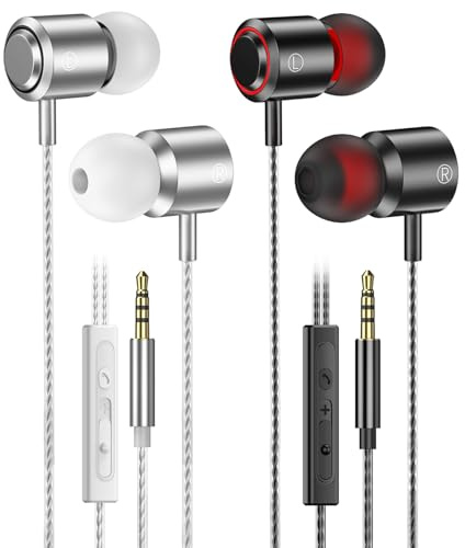In Ear Kopfhörer mit Kabel, 2-er Kopfhörer mit Mikrofon und Lautstärkeregler, Stereo und Leichte Kopfhörer, 3.5mm In-Ear Ohrhörer Kompatibel für Samsung,Tablet, Laptops, MP3 Players und Andere 3,5 mm