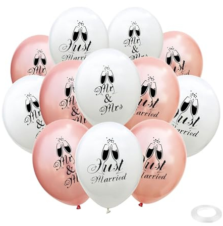 Gleemix 12 Stück Luftballons Hochzeit Set, 12 Zoll Just Married Luftballons, Mr & Mrs Luftballon, Weiß und Roségold, Hochzeit Ballons für Hochzeitsfeier, Brautdusche