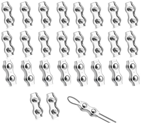 M3 Duplex Klemme, 24 Stück Drahtseilklemme, Edelstahl 304 Kabelklemme, 3mm Drahtseil Stahlseil Wäscheleine Markise Fixiert (M3)