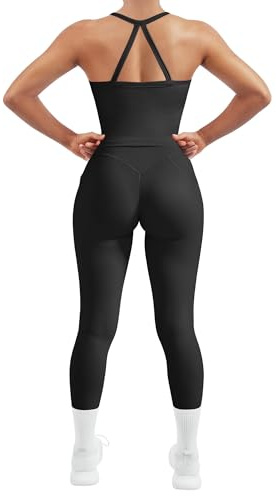 RXRXCOCO Cross Back Sport Sets für Damen 2 Teilige Gepolsterte Tank-Tops mit Versteckten Scrunch Leggings Fitness Outfits mit Taschen