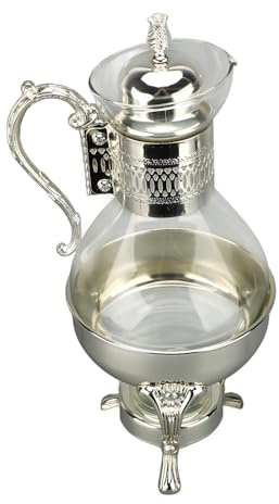 AKLOSIPY Coffee Pot en Verre Vintage Ensemble avec Tasse, Pichet à Chaleur élégant pour la Maison et le Décor de Bureau - Accent d'or élégant (SILVER)