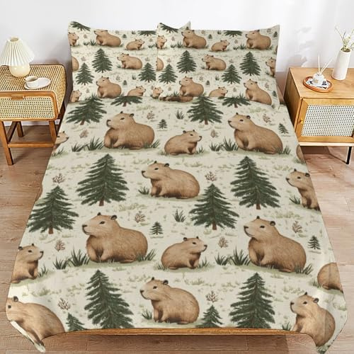 YCXUKS Cute Beavers Forest 3 Piece Bedding Set Ultra Soft and Comfortable Down Duvet Cover Microfiber Quilt Cover Set for Kids and Adults Bedroom Decoration 102x90