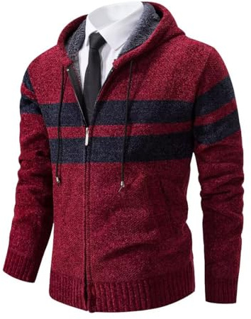 Hombre Chaqueta De Punto Jersey Cuello Alto Basic Cremallera Grueso Suave Forro Caliente Primavera otoño Invierno Man Slim Fit Sudadera JerséIs Sueltos Outwear Tops para Hombre Rojo L (Rayas)