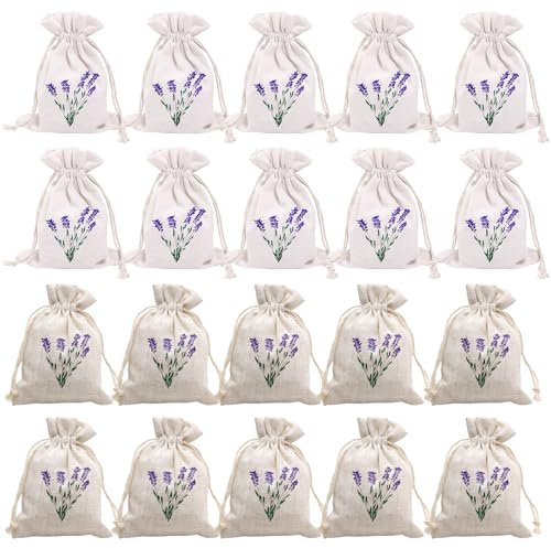 20 PCS Empty Lavender Bags to Fill Sachet Empty Bags White Drawstring Cotton Storage Pouch Dried Packaging Bag for Lavender Spice Herbs Dried Flowers Jewellery Wedding