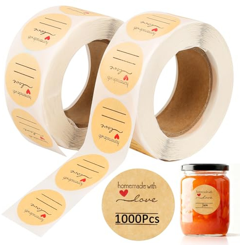 1000 stycken vaxpåseetiketter, 2,5 cm handgjorda kraftetiketter, självhäftande etiketter för att beskriva, runda presentetiketter för kuvert, bröllopspresentpåsar dekoration