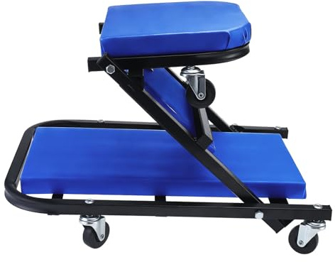 BOOMSTART Camilla Mecánica Plegable de 102 cm (40), Asiento de Mecánico 2 en 1, Taburete Grande Acolchado con Ruedas, Taburete de Taller de Garaje Resistente de 150kg con 6 Ruedas Giratorias