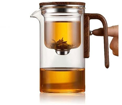 Teiera da 600 ml in vetro con manico in legno, interruttore a un clic, teiere for filtrazione del tè, set di tazze Puer(1 Teapot)