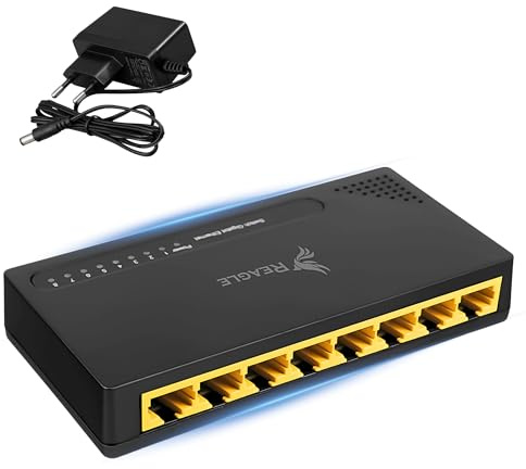 REAGLE Switch LAN 8 Ports Ethernet Gigabit 1 Gbit/s RJ45 – Non-managé – Unmanaged 10/100/1000 Mbps – Plug & Play – 16 Gbps de débit
