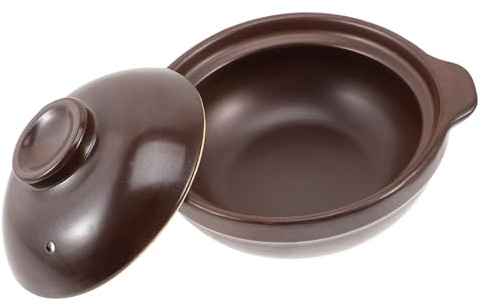 POPETPOP Cazuela Pequeña de Cerámica Tapa para Cocinar Olla de Barro para Guisar Estofados y Arroz Utensilios de Cocina Casera para Fuego Directo y Gas Resistente a Altas Temperaturas