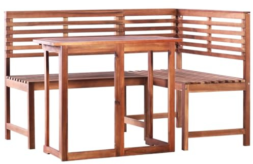Mandloder 2-TLG. Bistro-Set Akazie Massivholz, klappbarer Gartentisch mit Eckbank, wetterfestes Outdoor Furniture Set für Balkon, Terrasse, Patio Furniture, Braun, 90x50x75cm