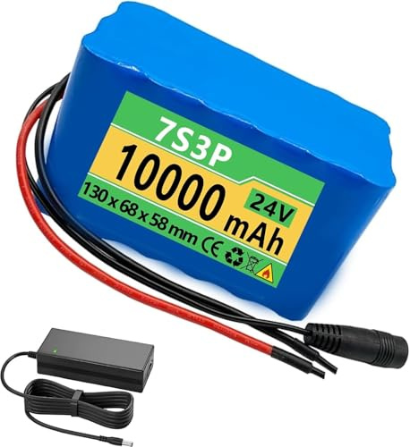 Caimcie Batería de Bicicleta eléctrica 7S3P de 24 voltios, 24 V, 10 Ah, de Iones de Litio para Motor de 500 W T+DC