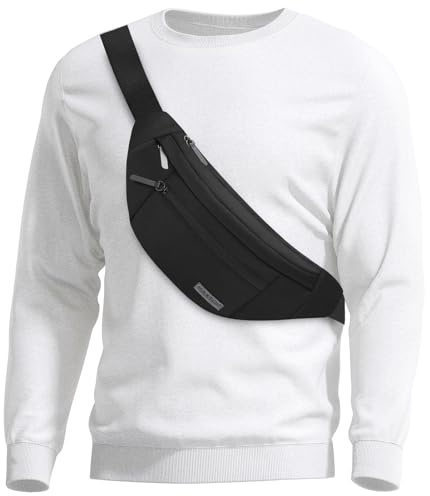 MAXTOP Black Bumbag Waist Fanny Pack for Men Women Bum Bag with 4-Zipper Pockets Travel Essentials for Outdoors Workout Hiking Running Cycling