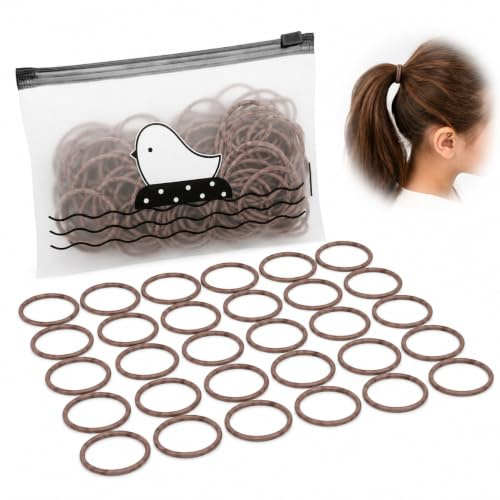 100PCS Small Hair Bands 2mm Thin Hair Bobbles, Seamless No Metal Elastic Hair Ties for Fine Hair, Soft Ponytail Holders for Women Girls Kids (Brown)