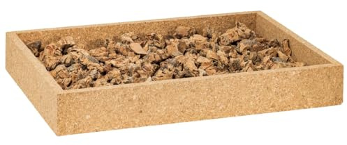 Cassettiera per uccelli in sughero pressato, dimensioni 350 x 250 x 50 mm, a scelta con o senza granulato di sughero naturale grossolano, per giocare, raddrizzare e affilare, sostenibile e robusta