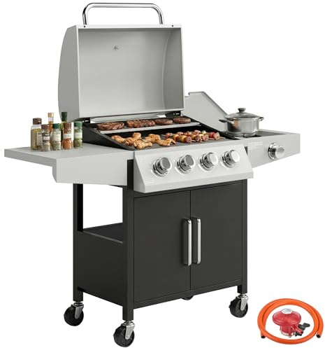 Outsunny 4+1 Burner Gas BBQ Grill with Side Burner, 14.5 kW Barbecue Grill