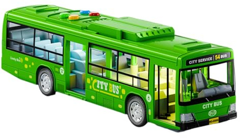 Autobus urbano elettrico, veicolo giocattolo di grandi dimensioni, modello a batteria da 12 pollici con musicali, materiale acrilico robusto, accessorio per bambini con design di porte apribili,