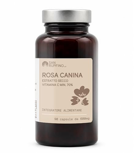 San Ruffino Lab Rosa Canina Capsule 600 mg, Vitamina C Naturale 70%, 90 Capsule Vegetali, Estratto Secco Titolato 5:1, 840 mg di Vitamina C per Dose Giornaliera