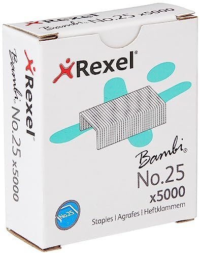Rexel No.25 Small Staples, For Stapling up to 10 Sheets, Use with Mini Staplers, Box of 5000, 5025