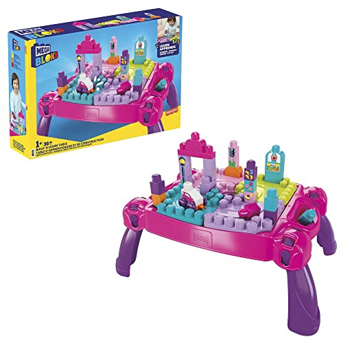 Mega Bloks mesa construye y aprende color rosa bloques de construcción de juguete para bebé +1 año (Mattel FFG22)