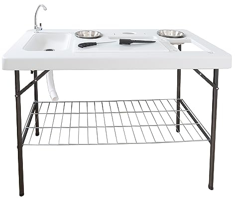 Lemodo klappbarer Filetiertisch mit Filetierbrett | tragbare Camping Spüle | Outdoor Waschbecken mit 2 Schüsseln | Mobiles Spülbecken zur Erweiterung der Outdoorküche | Outdoor Spüle ideal für Angler