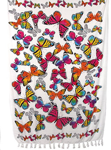 Pareo Sarong Tuch bunt gebatikt viele Schmetterling Designs/große Auswahl schönste Farben/Wickelrock Strandtuch Sauna-Tuch Wickelkleid Schal Bademode Freizeitmode Sommermode/aus 100% Viskose