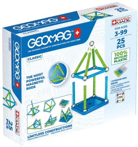Geomag Classic - 25 Piezas - Bloques de Construcción Magnética para Niños - Green Line - Juguetes Educativos de Plástico 100% Reciclado