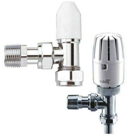 Pegler Bulldog 8/10mm Angled TRV Thermostatic Radiator Valve & Lockshield x 1