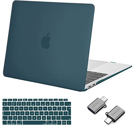 MOSISO Kompatibel mit MacBook Air 13 Zoll Hülle 2021 2020 2019 2018 A2337 M1 A2179 A1932, Kunststoff Hartschale für MacBook Air M1 Hülle 13 Zoll&Tastaturschutz&Typ C Adapter, Deep Teal