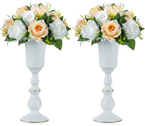 Nuptio Jarrón Flores de Metal 2 Piezas, Centro de Mesa Blanco Decorativo, Elegante Jarrón Centros de Mesa Boda para la Decoración Aniversario Fiesta, Arreglos Florales Artificiales 31.9cm Altura