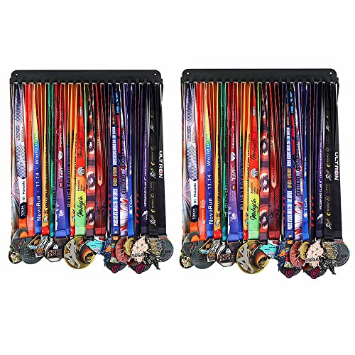 Goutoports personalisierte Medaille Hanger Display Trophäe Regal - Sport-Medaille Display Rack mit Holz - benutzerdefinierte Textfarbe und Bilder für Athleten - über 60 Medaillen