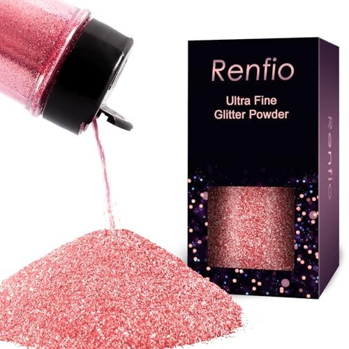 Renfio Ultrafin glitterpulver, metallisk harts, glitter, 60 g flingor för tumlare, slime målning, konstspik, högtidsdekoration - karmin