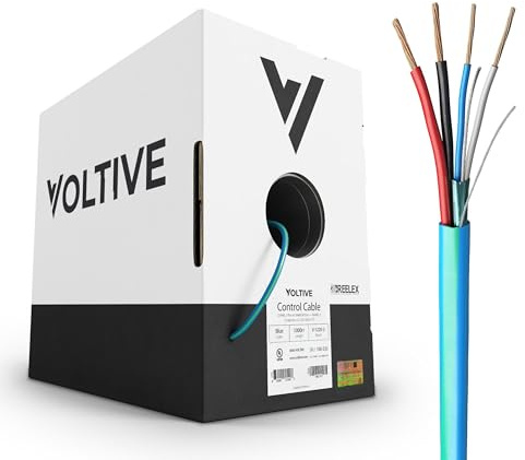 Voltive 22/2 + 18/2 Control Cable for Lutron and Crestron, in-Wall CL3, Blue w/Green Stripe, 1000ft - Stranded Bare Copper, UL Listed - V-1220-2