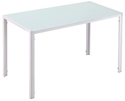 HOMCOM Mesa de Comedor de Cristal para 4-6 Personas 120x60x75 cm Blanco