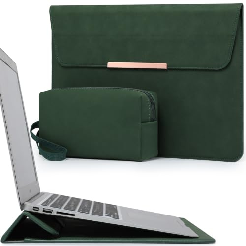 HYZUO 13,3-14 Tum Laptopväska Fodral med Stativ för MacBook Pro 14 M5/M4/M3/M2/M1 A3426 A3427 2026-2021, MacBook Air/Pro 13,3, 13,8-13,5 Surface Laptop, HP Spectre X360 13/14, Envy 13, Midnatts Grön