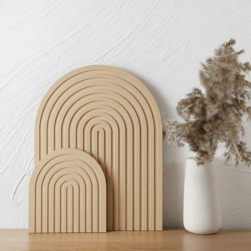 Chunful Dekoratives Schneidebrett aus Holz, Regenbogenform, Serviertabletts im Boho-Stil, Schneideblock, Dekoration, Serviertabletts für Zuhause, Küche, Dekoration, Holzfarbe, Bambus, 2 Stück