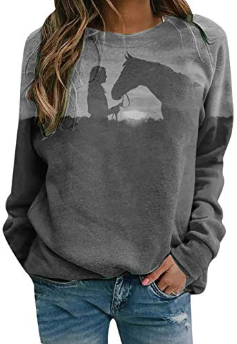 Langarmshirt Damen Rundhals - Pullover Damen mit 3D Motiv, T Shirt Langarm Oberteile Lustige Sweatshirt Lässig Tunika Große Größen Top Langarmshirts für Damen Teenager Mädchen Herbst Winter