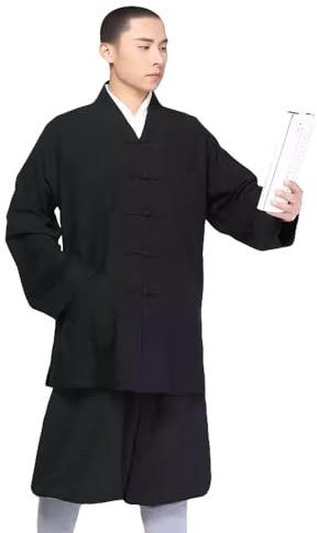 G-LIKE Buddist Mönch Uniform Kostüm - Chinesische Buddhistische Arhat Kleidung Kampfkunst Kung Fu Tai Chi Wushu Trainingsanzug Langarm Robe Jacke Hose Anzug für Männer Frauen – Baumwolle