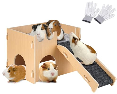 Großes Meerschweinchenversteck Schloss, Meerschweinchenhaus mit Rampe und Matte, Spielzeug für Käfig, Kleintierhaus Nabenbett für Chinchilla, Frettchen, Hamster, Igel, Kaninchen, Häschen