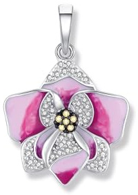 SEINERZEIT -Berlin Ciondolo Orchidea CYNTHIA, Vero argento 925 rodiato, cristalli di zirconia