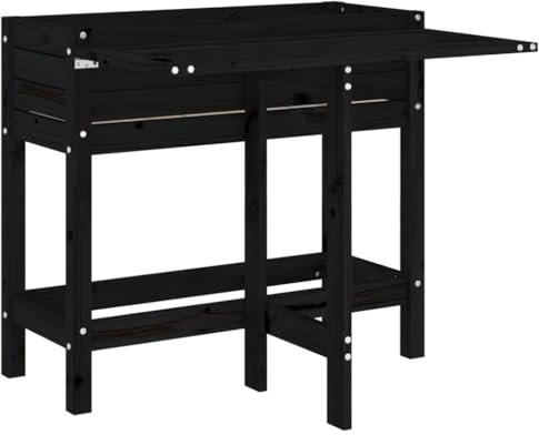 vidaXL Jardinière de Jardin avec Dessus de Table Pliable, Table de Plantation avec Plateau Rabattable, Meuble de Jardinage Jardin, Noir Bois Pin Massif